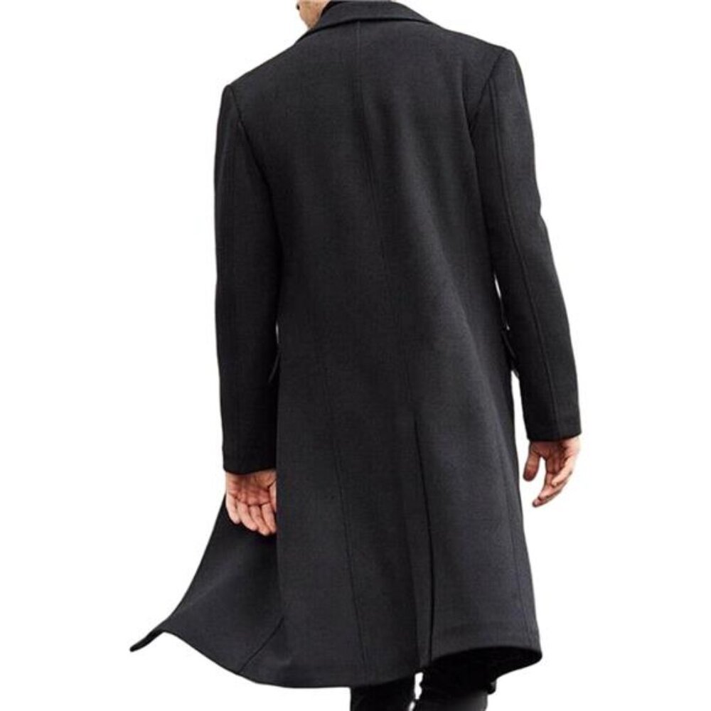 Men's Casual Trench Coat Slim Fit Notched Collar Long Jacket Overcoat - Picture 2 of 7